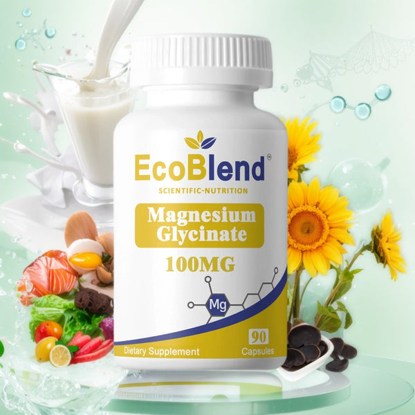 EcoBlend Glycine Magnesium 100mg Magnesium for Muscle Relaxation and Stress Relief - 90 Capsules Dietary Supplement Fitness Supplement